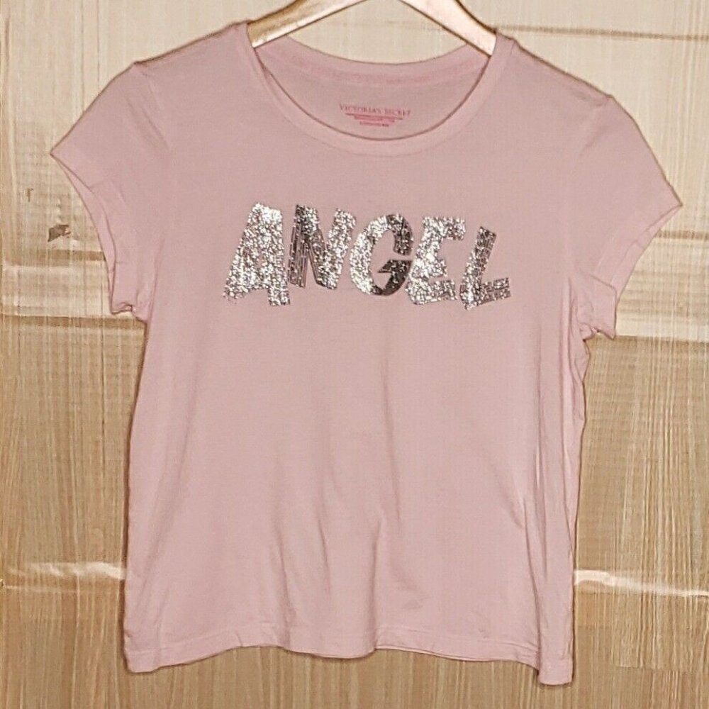 Victoria's Secret Womens Pink Cropped Tee Silver Angel Small